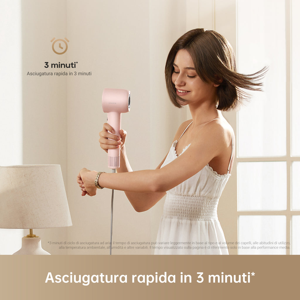 Dreame Hair Dryer Gleam Asciugacapelli ad alta velocità con motore brushless da 110.000 giri/min e 1.600 W, Rosa
