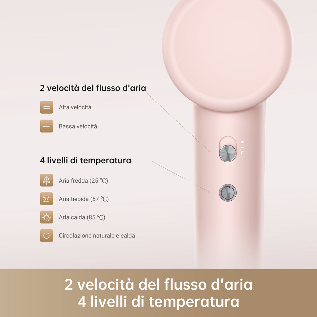 Dreame Hair Dryer Gleam Asciugacapelli ad alta velocità con motore brushless da 110.000 giri/min e 1.600 W, Rosa