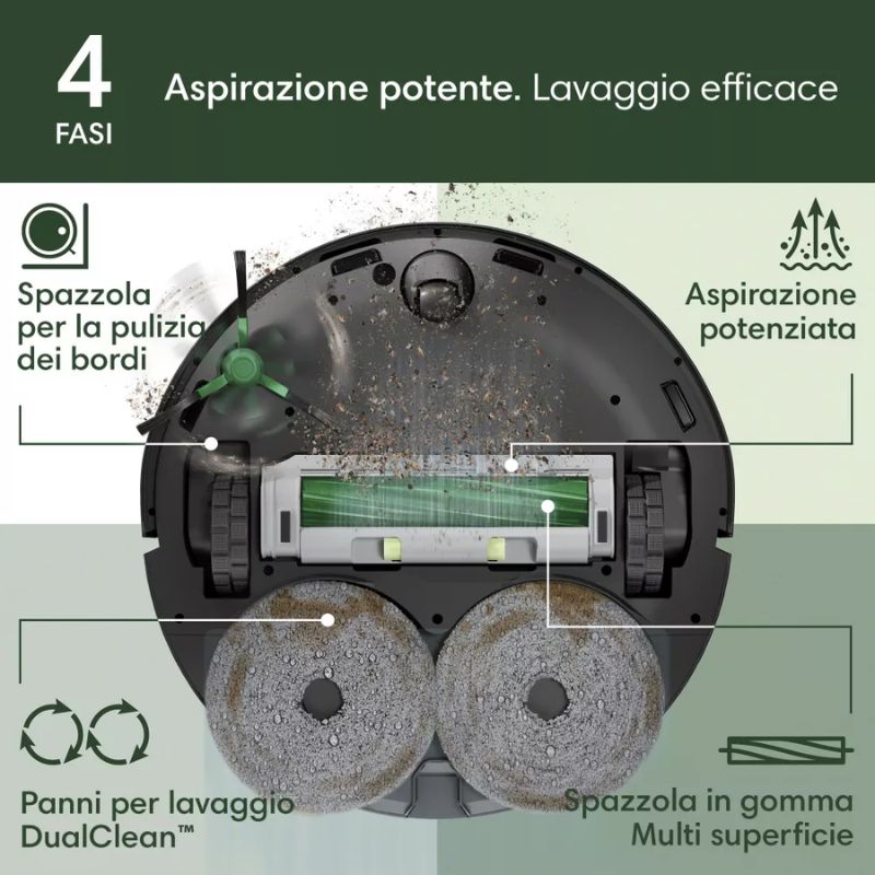 Roomba Irobot Plus 405 Combo con Stazione di Pulizia Lavaggio e Ricarica Robot Aspirapolvere 2-in-1 Lava e Aspira