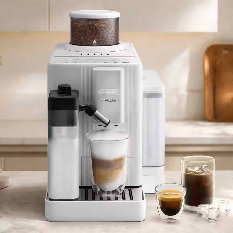 De’Longhi Macchina da Caffè Automatica Rivelia Start EXAM420.55.WXL 10 Bevande Bean Switch LatteCrema Hot Bianco