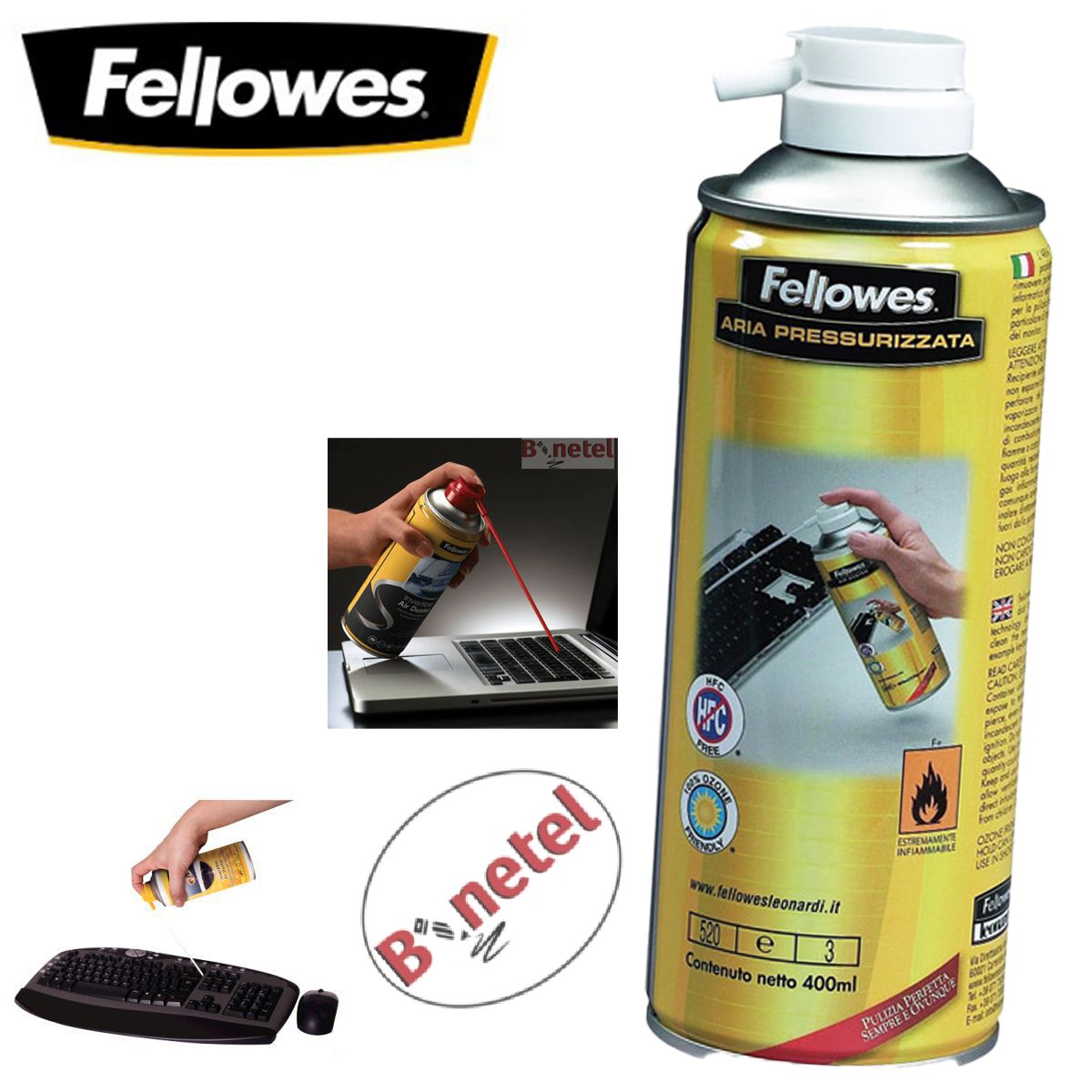 Fellowes Confezione 2 Bombolette di Aria Compressa per Pulizia PC e Tastiere, 400 ml ciascuna