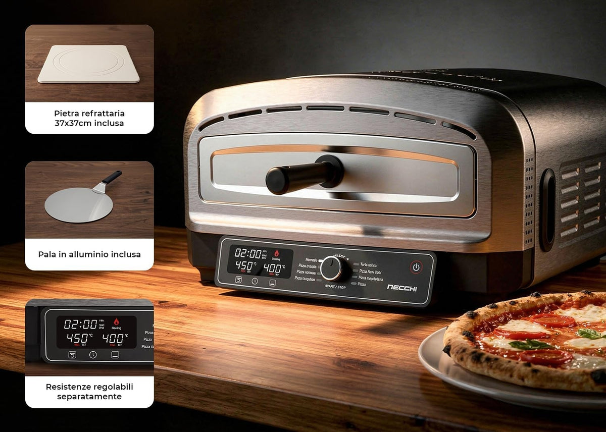 Necchi Forno Pizza Genio NK9022DIGITAL 2200 W 450°C Digitale con Pietra Refrattaria 37 cm
