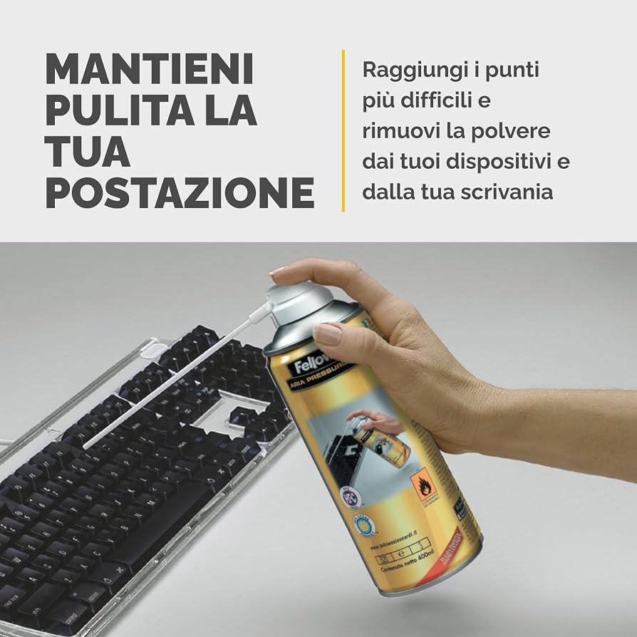 Fellowes Confezione 2 Bombolette di Aria Compressa per Pulizia PC e Tastiere, 400 ml ciascuna