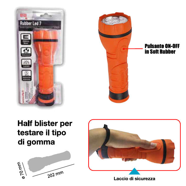 Torcia a Led Rubber Led 7 in Gomma Antiurto