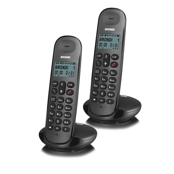 Brondi Telefono Cordless Lotus Twin Nero Doppio DECT ECO con Rubrica 50 Contatti