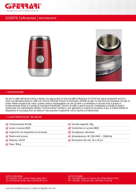 G3 Ferrari Macinacaffè Cafexpress G2007606 150 W 50 g Lame in Acciaio Inox Rosso/Argento