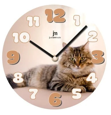 Lowell Orologio da Parete 15001 CAT in Vetro con Gatto 33,5 cm Movimento al Quarzo