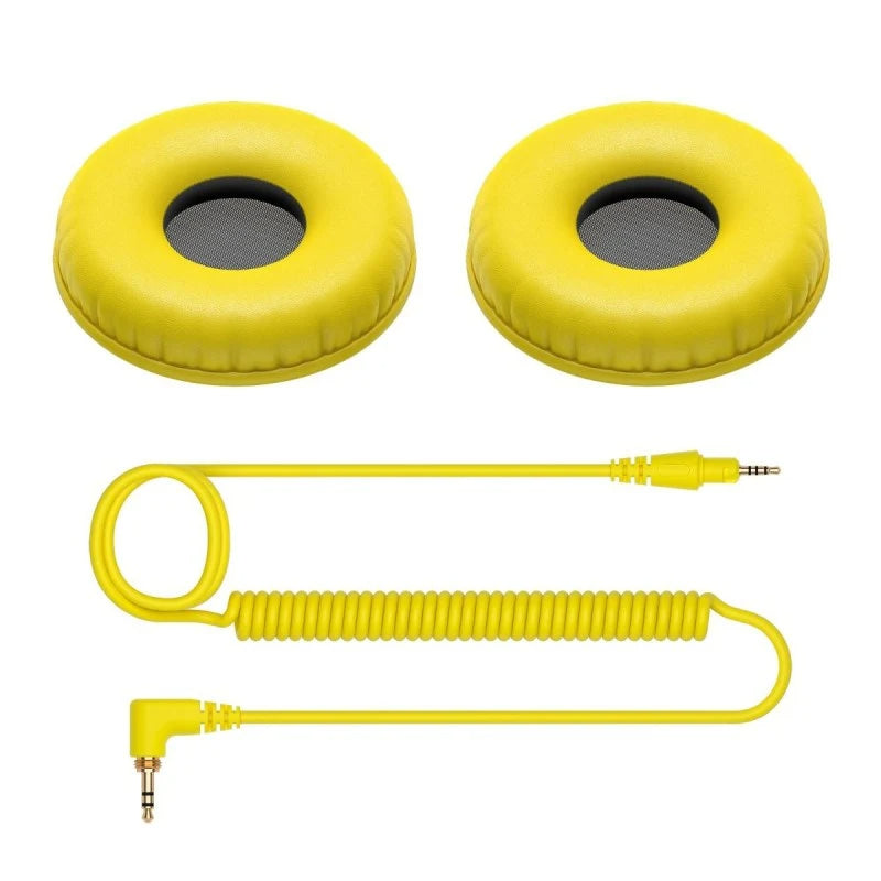 Pioneer DJ HC-CP08-Y Kit Accessori per Cuffie HDJ-CUE1 e HDJ-CUE1BT Giallo con Cavo Spiralato e 2 Padiglioni di Ricambio