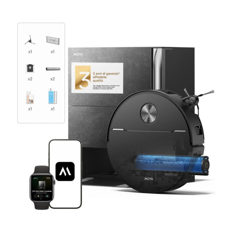 MOVA Z70 VIM Ultra Roller Complete Robot Aspirapolvere e Lavapavimenti 36.000 Pa con Base Multifunzione Wi-Fi Nero