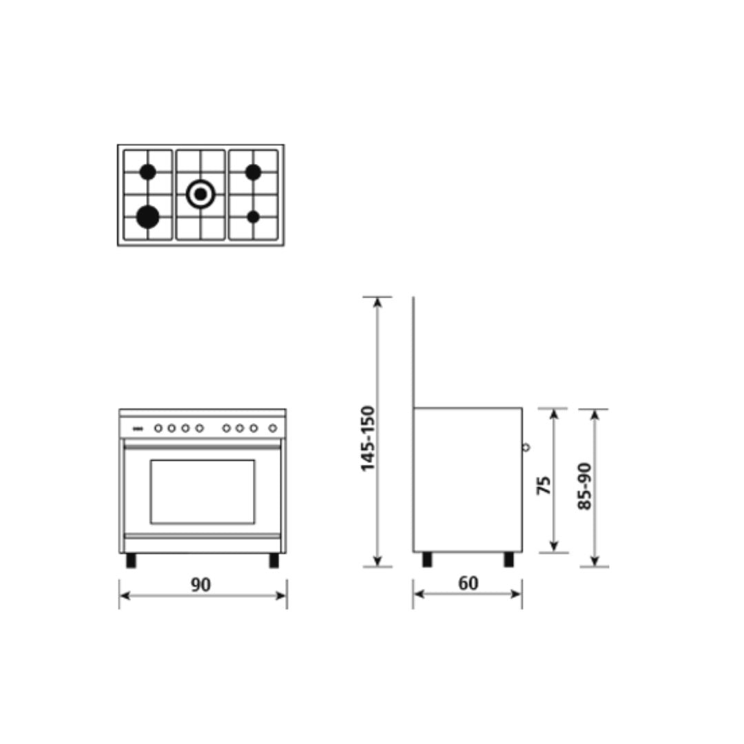 Glem Gas Cucina a Gas SA965VI Acciaio Inox 90X60 con Forno Ventilato