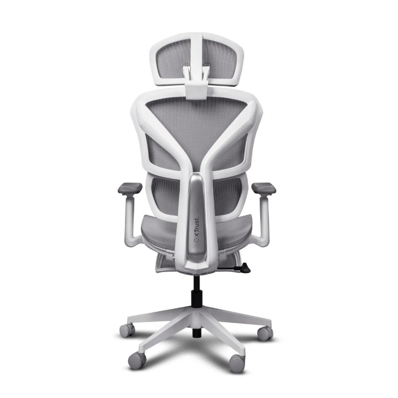 Trust GXT 725W Rivara Mesh 26146, Sedia Gaming Ergonomica Bianca con Schienale in Rete, Poggiapiedi Estraibile e Supporti Regolabili