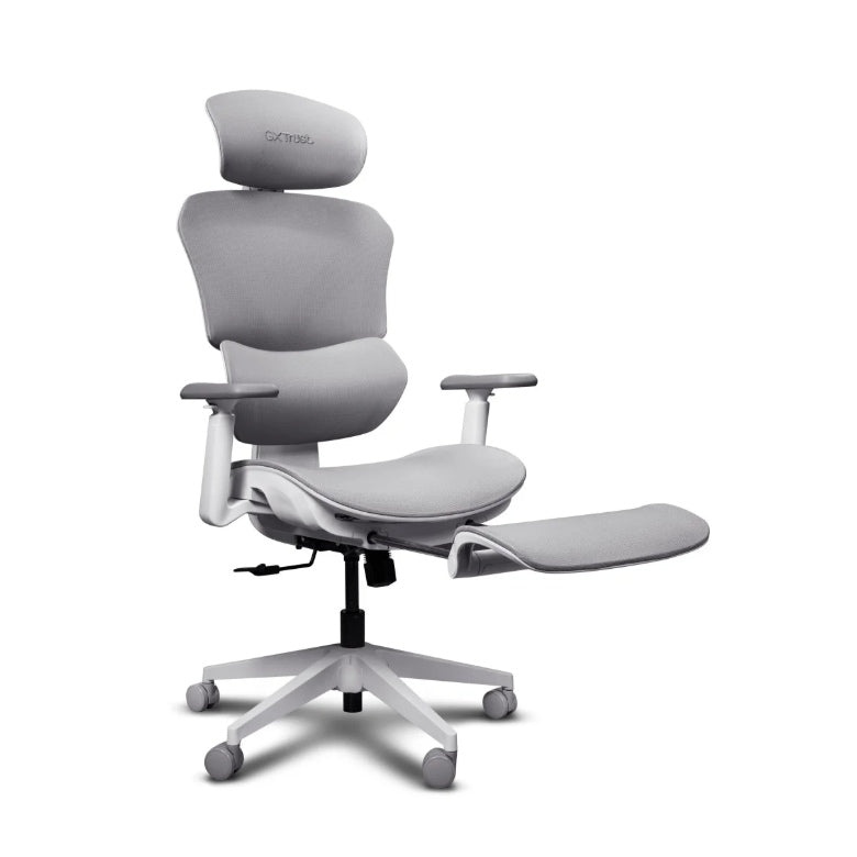 Trust GXT 725W Rivara Mesh 26146, Sedia Gaming Ergonomica Bianca con Schienale in Rete, Poggiapiedi Estraibile e Supporti Regolabili