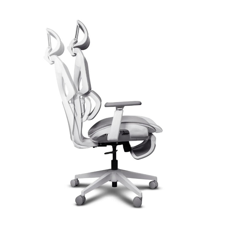 Trust GXT 725W Rivara Mesh 26146, Sedia Gaming Ergonomica Bianca con Schienale in Rete, Poggiapiedi Estraibile e Supporti Regolabili