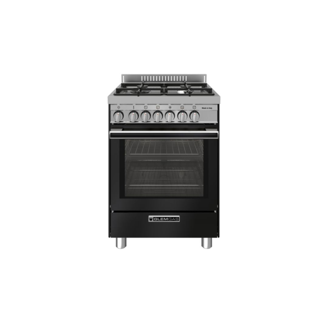 Glem Gas Cucina a Gas ST664MBK Nero Opaco 90X60 con Forno Ventilato