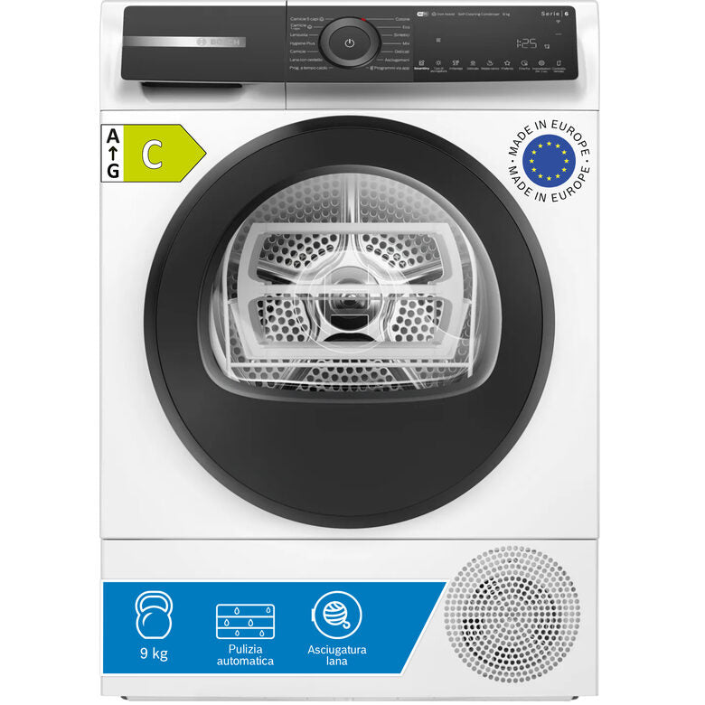 Bosch WQH245A0IT Serie 6 Asciugatrice A Libera Installazione 9 Kg, Pompa Di Calore, Auto Dry, Condensatore Autopulente, SmartDry, Classe C, Bianco
