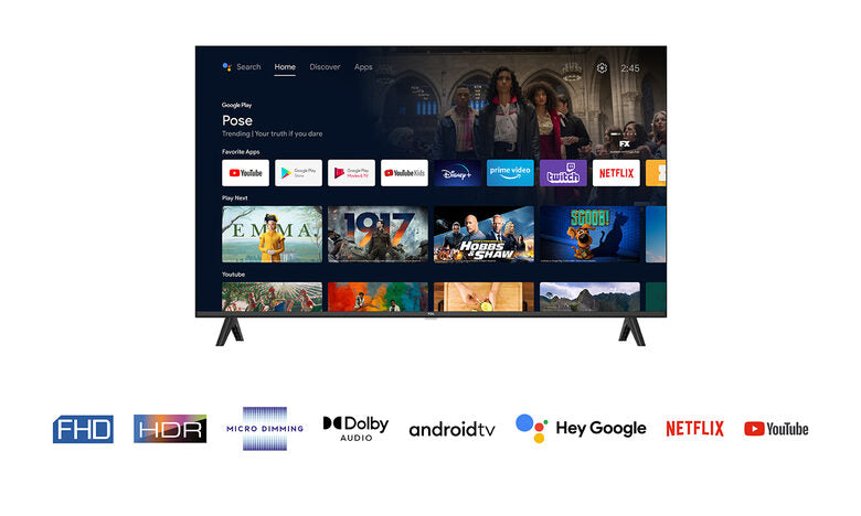 TCL 40S5400A Televisione Smart TV 40 Pollici Led Full Hd Serie S54 Android TV