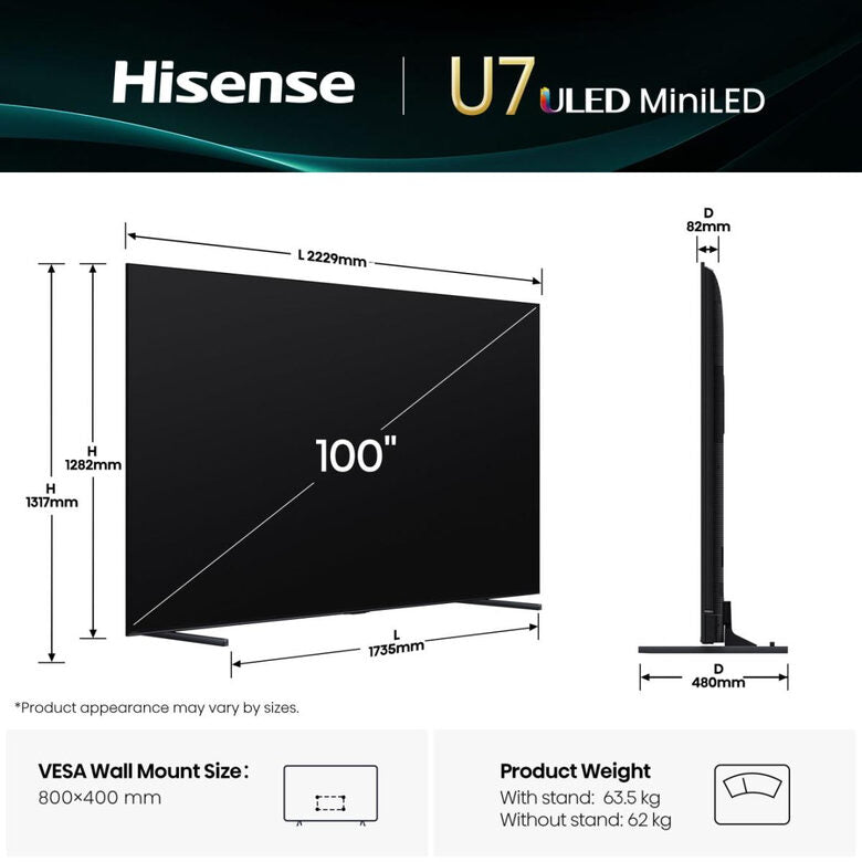 Hisense 100U7Q TV 100" Pollici LCD Mini Led Uled