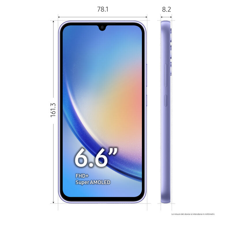 Samsung Galaxy A34 5G Display FHD+ Super AMOLED 6.6”, Android 13, 6GB RAM, 128GB, Doppia SIM, Batteria 5.000 mAh, Awesome Violet