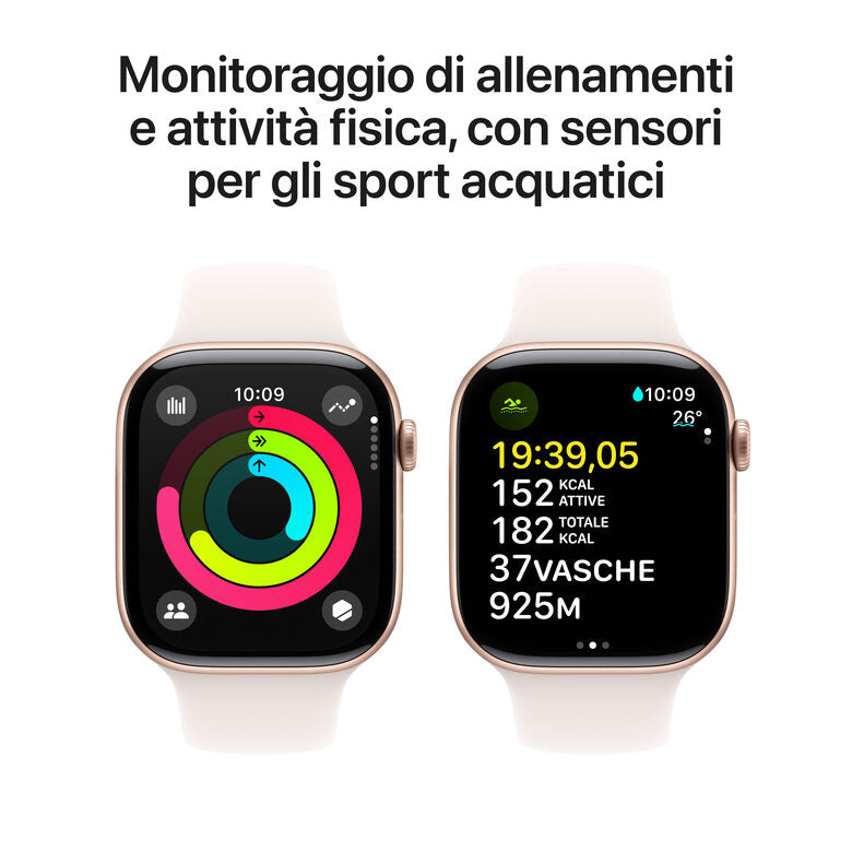 APPLE Watch Series 10 GPS 46mm in alluminio color oro rosa con cinturino Sport rosa fard - S/M