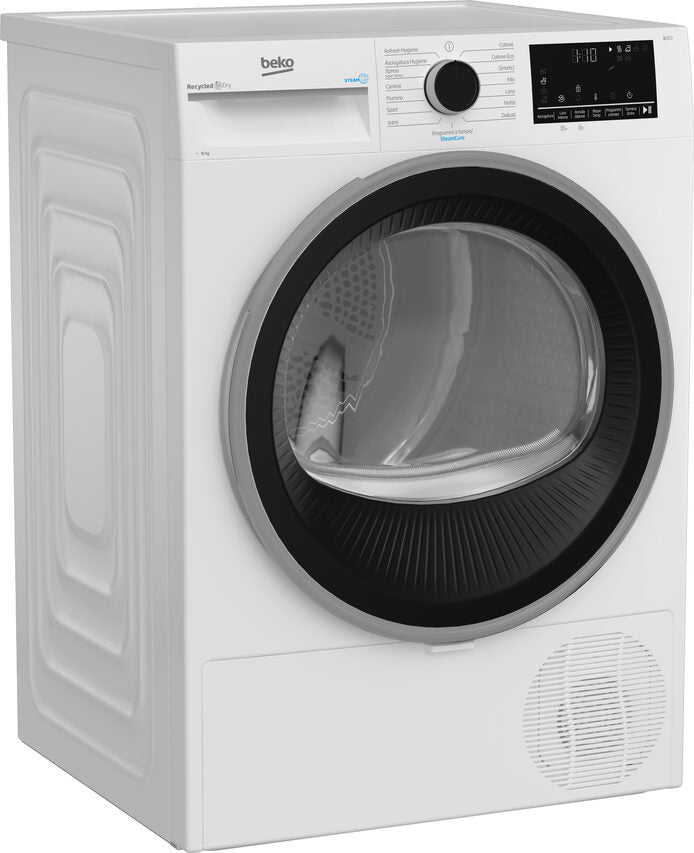 Beko BT3103IS_IT Asciugatrice A Libera Installazione 10 Kg, Pompa Di Calore, Optisense®, Motore Inverter, Display Digitale XL, Vapore SteamCure™, Classe C, Bianco