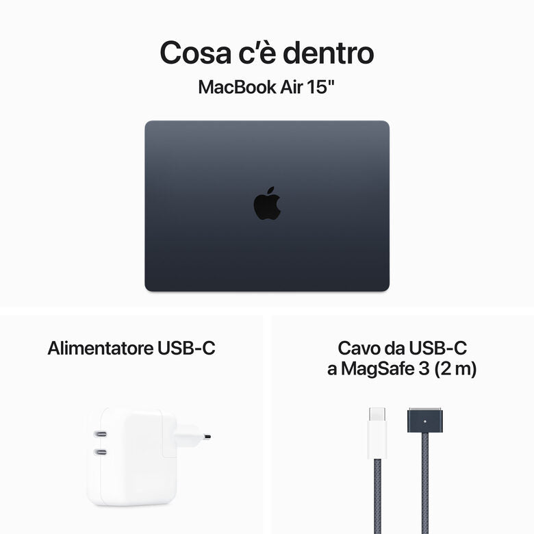Apple MacBook Air 15": Chip M3 con CPU 8-core e GPU 10-core, 512GB SSD - Mezzanotte
