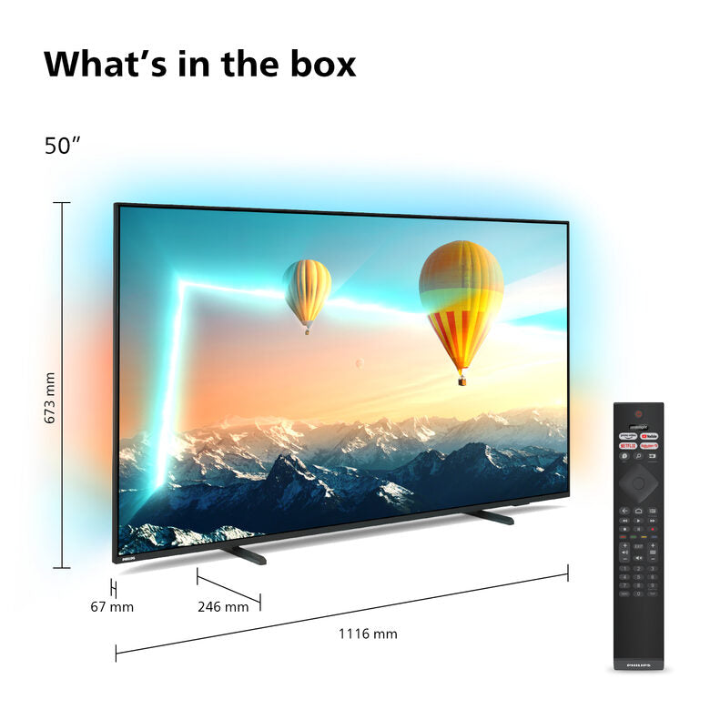 Philips AMBILIGHT tv 50" Android TV UHD 4K 50PUS8007, HDR10+ e Dolby Vision, Ready for Gaming, Smart TV, Dolby Atmos