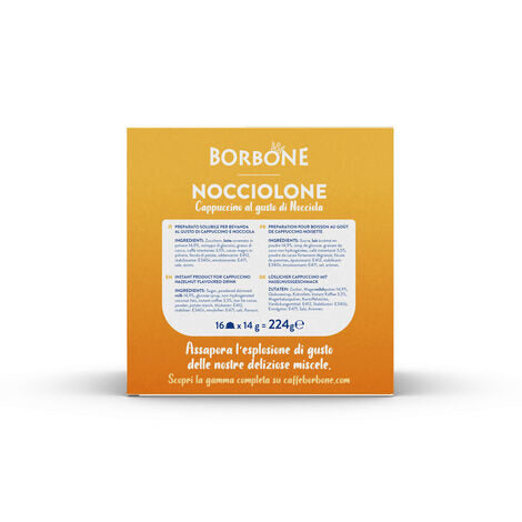 Caffè Borbone Miscela Nocciolone Cappuccino Gusto Nocciola SENZA GLUTINE in capsule 16pz compatibili con macchine a marchio Nescafè®  Dolce Gusto®
