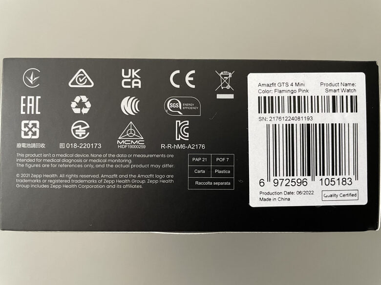 Amazfit GTS 4 mini 4,19 cm (1.65") AMOLED Rosa GPS (satellitare)