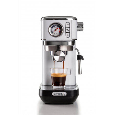 Ariete 1381 Macchina da caffè con manometro, compatibile con caffè in polvere e cialde ESE, 1300 W, Capacità 1,1 L, 15 bar di pressione, Filtro 1 o 2 tazze, Dispositivo Cappuccino Bianco
