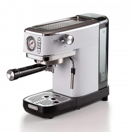 Ariete 1381 Macchina da caffè con manometro, compatibile con caffè in polvere e cialde ESE, 1300 W, Capacità 1,1 L, 15 bar di pressione, Filtro 1 o 2 tazze, Dispositivo Cappuccino Bianco