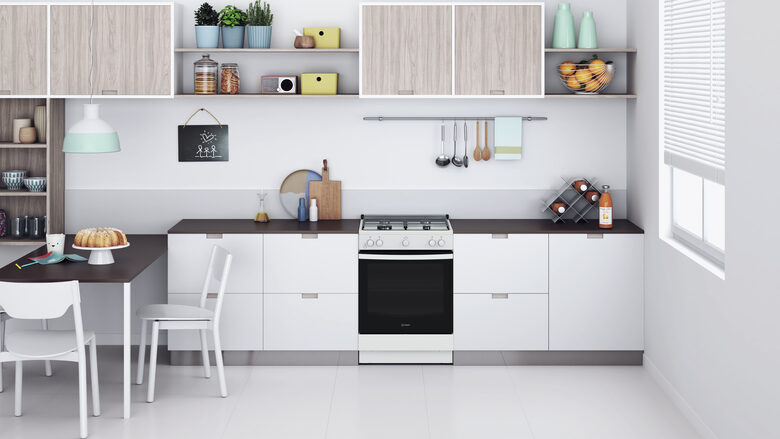 Indesit IS67G1KMW/E Cucina Gas Nero, Bianco A+