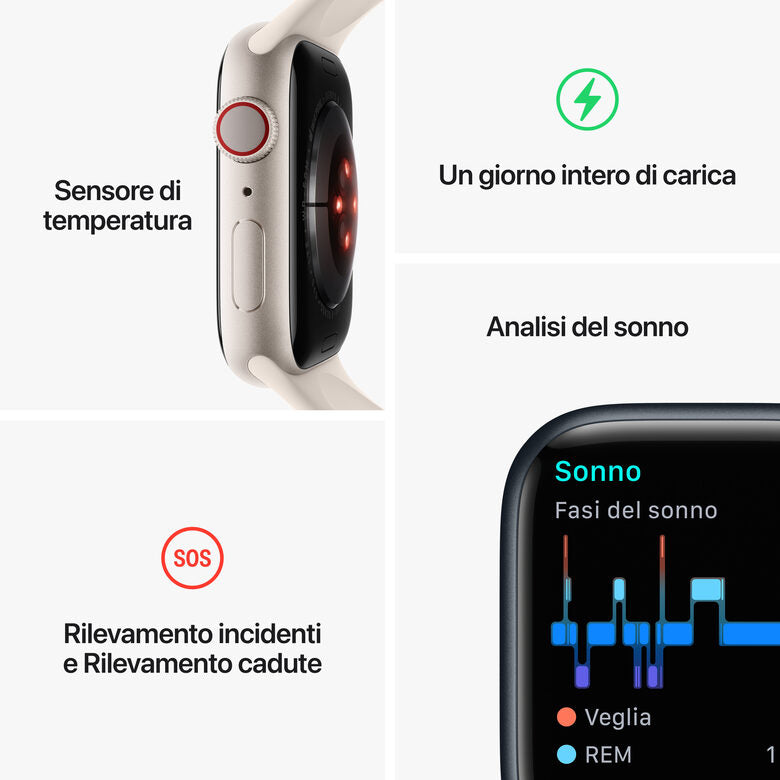 Apple Watch Series 8 GPS + Cellular 45mm Cassa in Alluminio color Galassia con Cinturino Sport Band Galassia - Regular