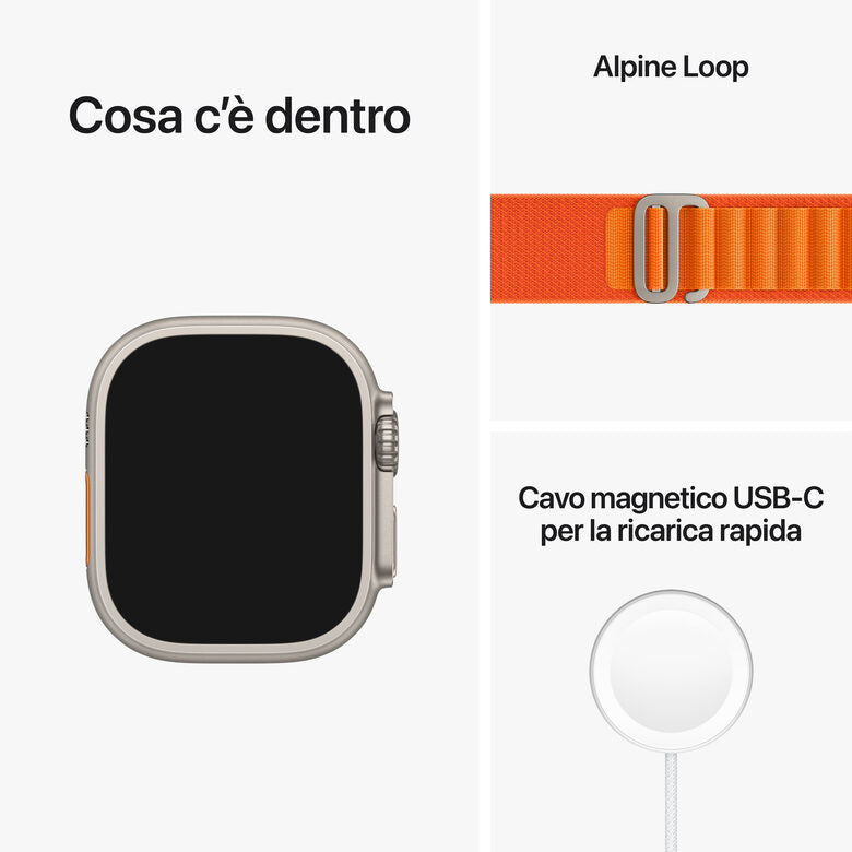 Apple Watch Ultra GPS + Cellular, 49mm Cassa in Titanio con Cinturino Alpine Loop Arancione - Medium