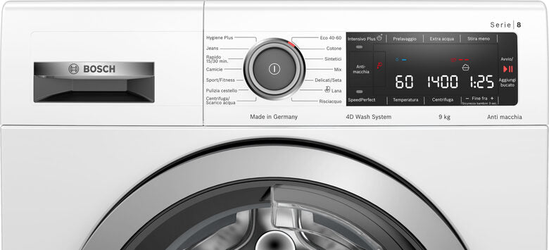 Bosch Serie 8 Lavatrice a carica frontale, , 9 kg, 1400 g/min., Cl. A, 4D Wash System.
