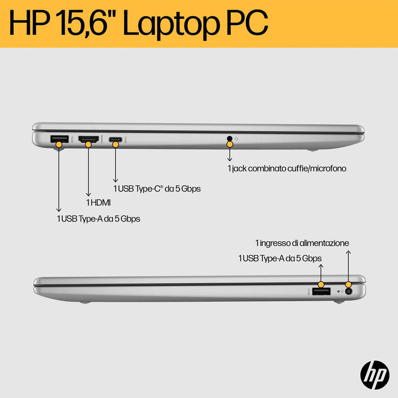 HP 15-fc0041nl AMD Ryzen™ 5 7520U Computer portatile 39,6 cm (15.6") Full HD 8 GB LPDDR5-SDRAM 256 GB SSD Wi-Fi 6 (802.11ax) Windows 11 Home Grigio