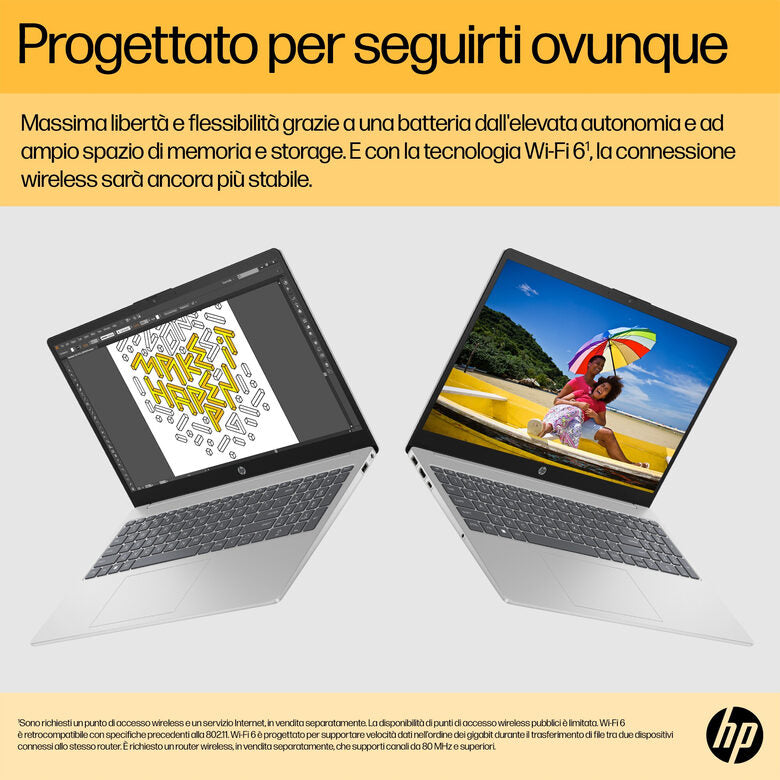 HP 15-fc0041nl AMD Ryzen™ 5 7520U Computer portatile 39,6 cm (15.6") Full HD 8 GB LPDDR5-SDRAM 256 GB SSD Wi-Fi 6 (802.11ax) Windows 11 Home Grigio