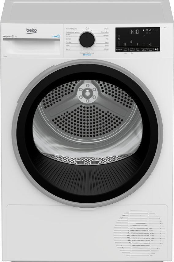 Beko BT3103IS_IT Asciugatrice A Libera Installazione 10 Kg, Pompa Di Calore, Optisense®, Motore Inverter, Display Digitale XL, Vapore SteamCure™, Classe C, Bianco