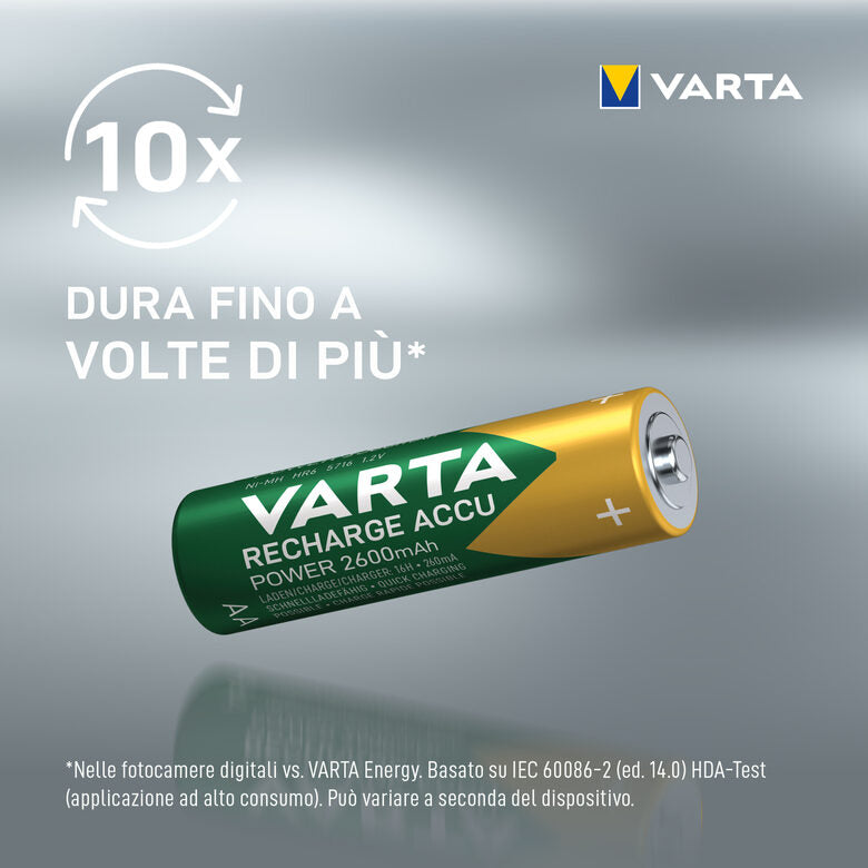 Varta Recharge Accu Power AA 2600 mAh Blister da 2 (Batteria NiMH Accu Precaricata, Mignon, batteria ricaricabile, pronta all'uso)