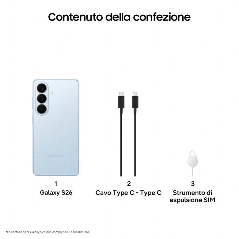 Samsung Galaxy S26 Smartphone AI, 256GB, Processore avanzato, Assistente Foto, Creative Studio, Camera 50 MP, 4300 mAh, Sky Blue