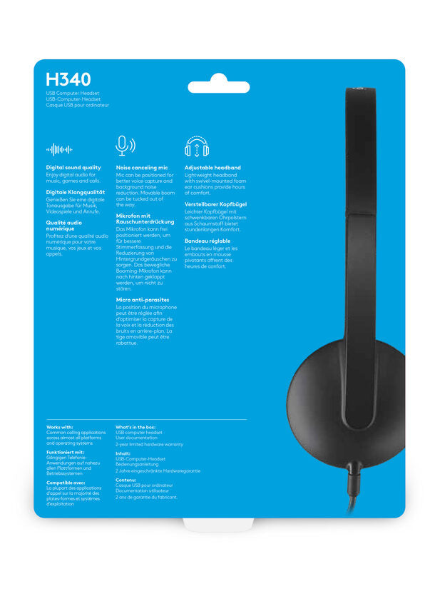Logitech H340 USB Computer Headset Auricolare Cablato A Padiglione Ufficio USB tipo A Nero