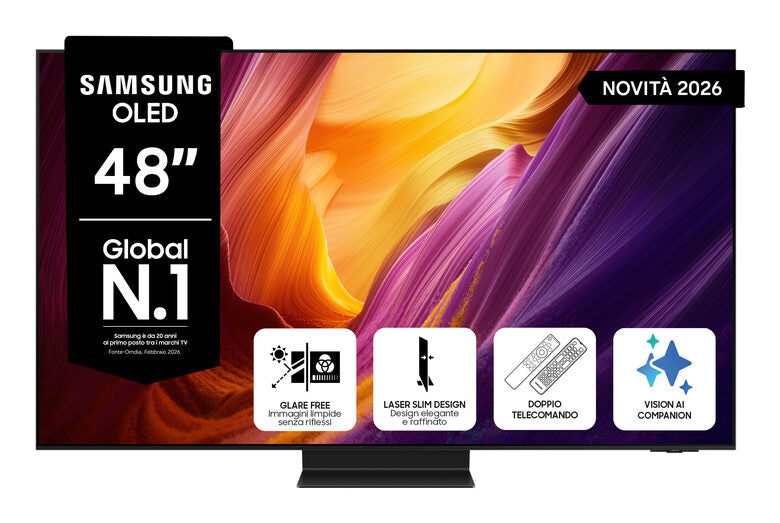 Samsung OLED AI TV 48" QE48S95HAEXZT 4K, Processore NQ4 AI Gen3, 4K AI Upscaling Pro, Glare Free, OLED HDR Pro, Motion Xcelerator 165Hz, Dolby Atmos & OTS, Laser Slim Design, Vision AI Smart