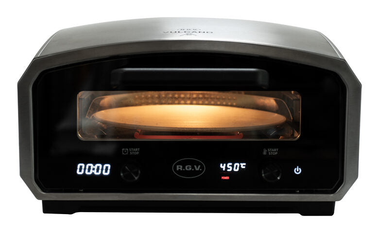 R.G.V. Forno Pizza Vulcano 33cm Piatto Girevole 450 Gradi Touchscreen Silver/nero