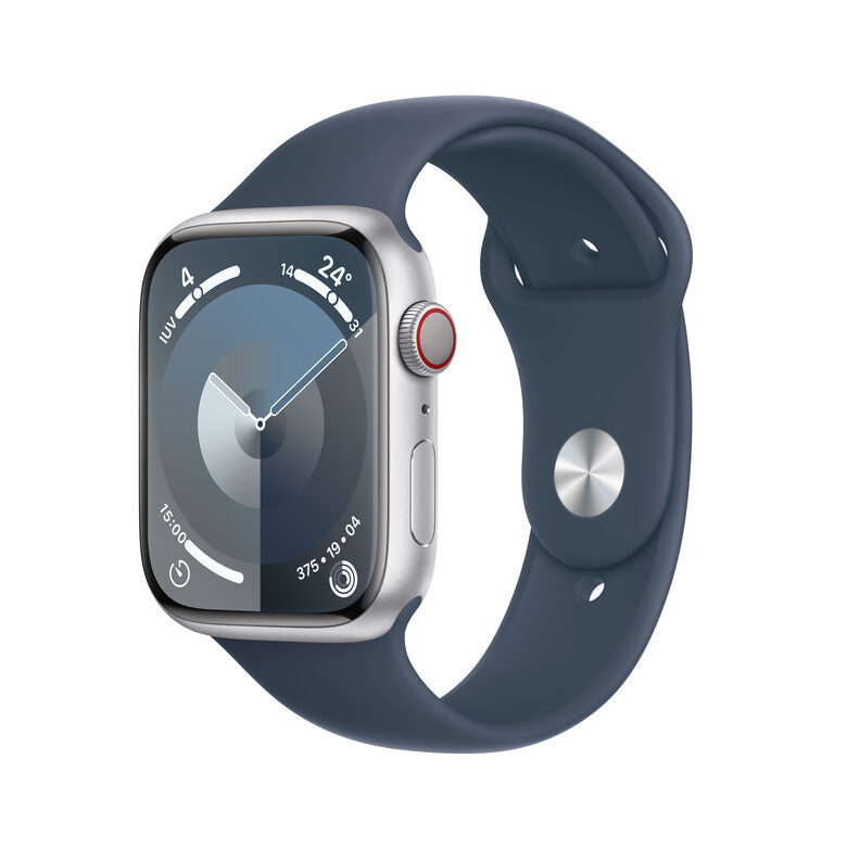 Apple Watch Series 9 GPS + Cellular Cassa 45mm in Alluminio Argento con Cinturino Sport Blu Tempesta - S/M