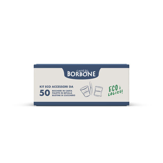 Borbone Kit Stoviglie da 150pz, 50 Bicchieri, 50 Palette, 50 Bustine di zucchero