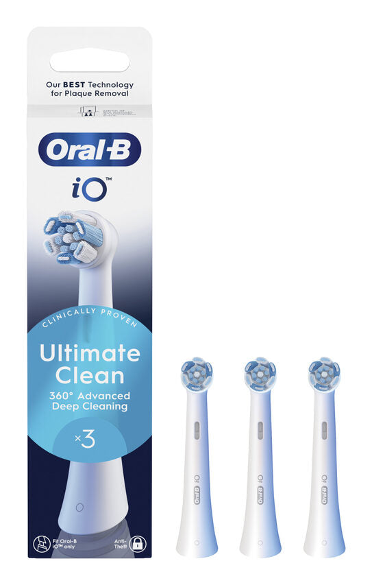 Oral-B Testine di Ricambio iO Series Ultimate Clean, Testine Rotonde Originali, Setole CrissCross per pulizia e rimozione della placca avanzate e in profondità. 3 Testine