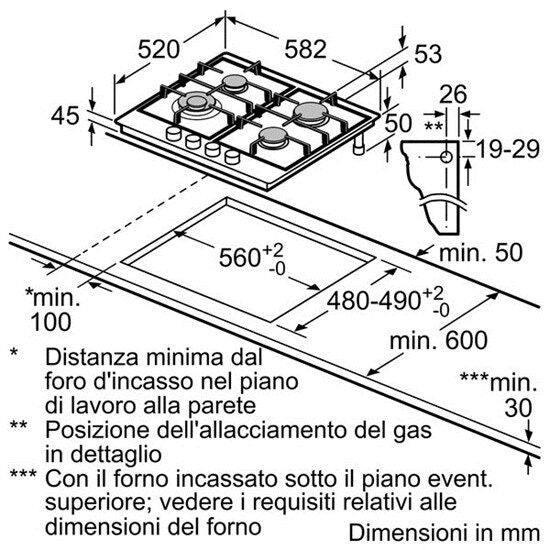 Bosch PCH615B80E piano cottura Acciaio inossidabile Da incasso Gas 4 Fornello(i)