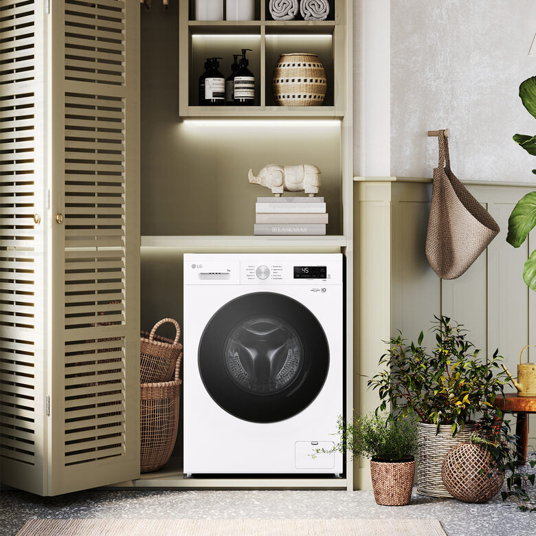 LG F4NX1009NWB Serie X1 Lavatrice Smart A Libera Installazione 9 Kg, 1400 Giri, Wi-Fi, Sistema 6 Motion, Allergy Care, Direct Drive, Classe A, Bianco