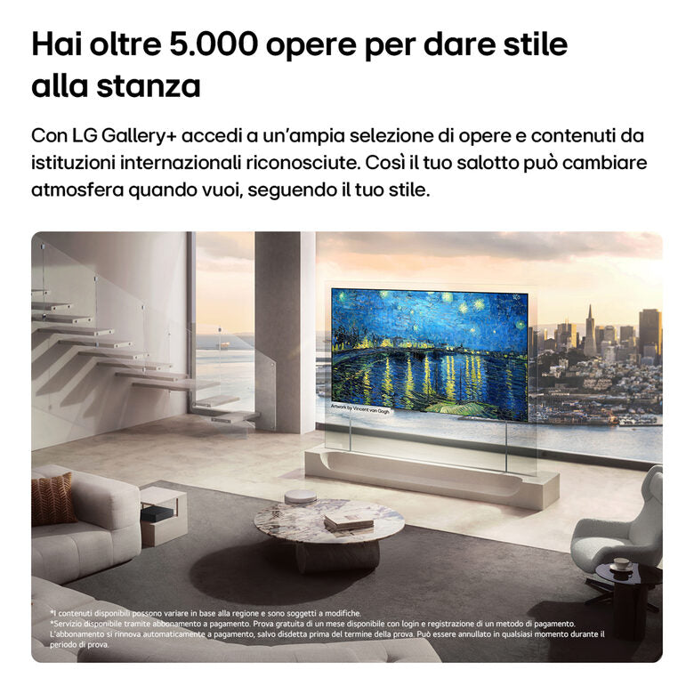 LG OLED evo AI Wallpaper TV 83'' W6 OLED83W69LA, 4K, spessore 9,9mm, True Wireless, Staffe filo muro SMART TV 2026