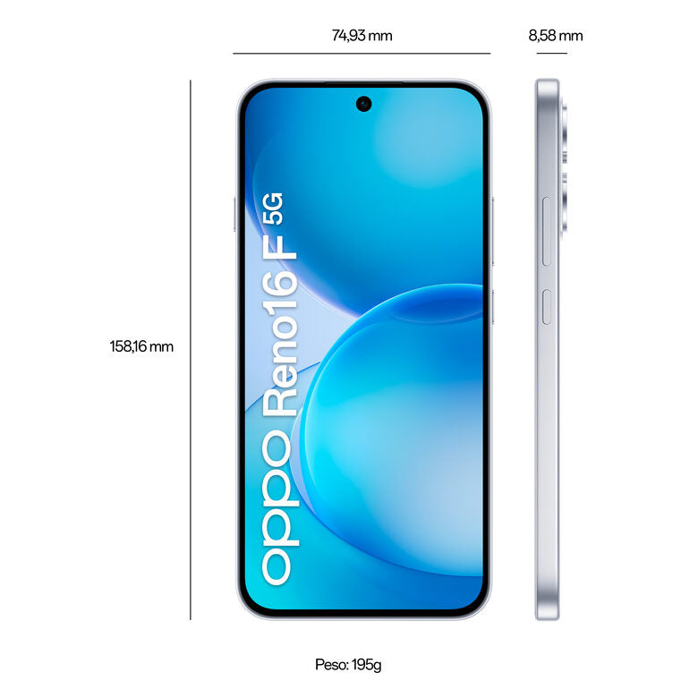 OPPO Reno16 F 5G AI Smartphone, Tripla fotocamera 50+8+50MP, Selfie 50MP, Display 6.57” 120HZ AMOLED FHD+, 6500mAh, RAM 8GB(Esp2GB/4GB/8GB)+ROM 256GB [Versione Italia], Pop White