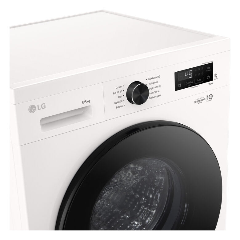 LG W4NX1085NWB Lavasciuga 8/5kg Serie X1, Classe A/E, 6 Motion Direct Drive, Wi-Fi, 1400 giri, Allergy Care, Bianca
